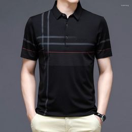 Men's Polos Fashion Men Polo Shirt Striped Short Sleeve Black Summer Cool Clothing Business Male Korean For Tops