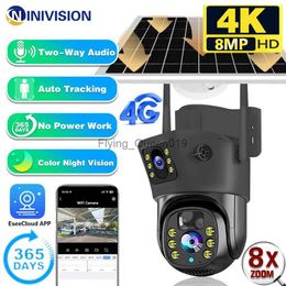 CCTV Lens 4K 8MP 4G Dual Lens PTZ 8X Zoom Solar Camera Dual Screens PIR Human Tracking Outdoor WIFI Security CCTV Surveillance Camera YQ230928