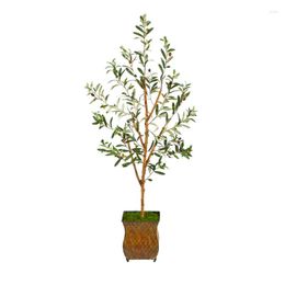Decorative Flowers Olive Artificial Tree In Metal Planter