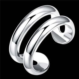 unisex Two-line sterling silver plated rings size open DMSR038 popular 925 silver plate finger ring Jewellery Band Rings291l