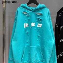 Designer Luxury Balencigas Classic Fashion B Letter Double-layer Perforated With Crack Print For Both Men Women Loose Versatile Hoodie