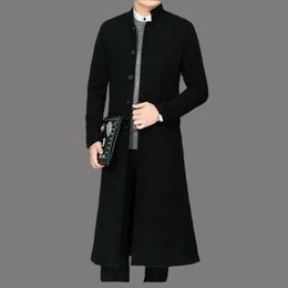 Men's Wool Blends Trench Coat Zhongshan Suit Casual Everything Temperament Stand Collar Lengthened Over The Knee Jacket 230927