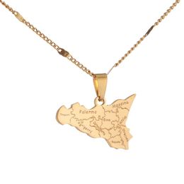 Stainless Steel Map of Sicilia Necklace Pendants Italian Trendy Sicilia Map Women Jewelry276z