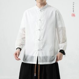 Ethnic Clothing 2023 Chinese Style Men's Traditional Hanfu Tray Button Shirt Summer Light Stand-up Collar Jacket For Men Premium Sunscreen