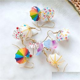 Dangle Chandelier Earrings Cute Coloured Rainbow Umbrella Drop Women Korean Alloy S925 Needle Ear Hook Sweet Girls Unique Designer Jewe Dhbqb