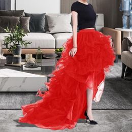 Skirts Mesh Skirt High-Waist Elastic Waistband High-Low Hem Women Tulle Puffy Wedding Planning Gown Party Clothing