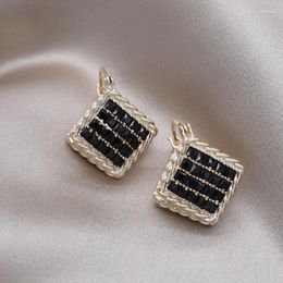 Hoop Earrings Austyn Gold Plated Korean Fashion Jewelry Simple Double-sided Black Zircon Square Elegant Women's Daily Accessories