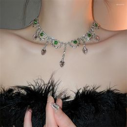 Choker FYUAN Fashion Long Tassel Chain Necklaces For Women Pink Green Crystal Party Weddings Jewelry