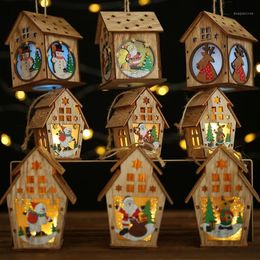 Christmas LED Light Wood House Christmas Tree Decorations For Home Holiday Hanging Ornaments Gift Glowing Party Decor1239d