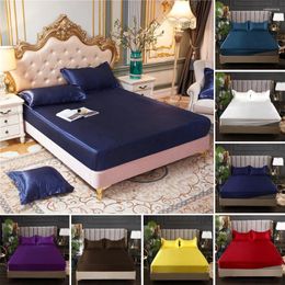 Bed Skirt Bedding Set Rayon Bedsheet Satin Fitted Sheet High-End Solid Color Mattress Cover Elastic Band