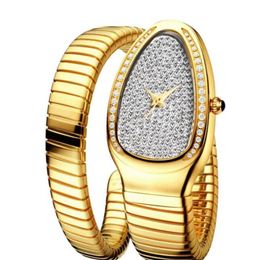 Popular women's quartz watch fashion 33mm stainless steel gold watch plate waterproof personality girl snake Diamond moissani238w