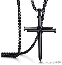 Pendant Necklaces Necklace Men Nail Cross Pendant-Chain Necklace Mens Jewellery Church Hip Hop Baptism Gift R230928