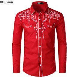 Men's Dress Shirts 2023 Fashion Embroidered Shirt Western Style Club Party Wedding Long Sleeve for Men Lapel Single breasted 230927