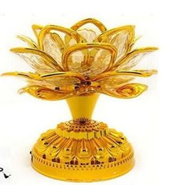 Gold Battery Buddha Music Speaker lamp Flower Fancy Colourful Changing LED Lotus Flower Romantic Wedding Decoration Party Lamps282F