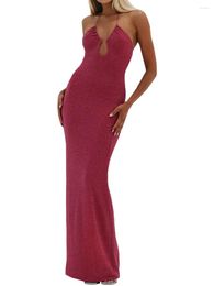 Casual Dresses Women S Summer Long Evening Dress Solid Color Open Back Halter Neck Fitted Spaghetti Strap