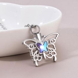 Pendant Necklaces Butterfly Cremation Urn Necklace For Ashes Stainless Steel Animal Memorial Jewellery Keepsake Gift Women Girls