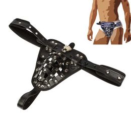 Bondage New PU leather Male Chastity Cage Belt Device Pant Sex Toys Underwear Lock Adult Erotic Penis Rings Penis Bondage Adult Products x0928