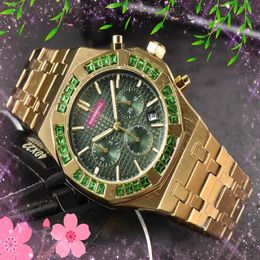 Six needles Colourful big diamonds ring watch 42mm sub dials work fashion mens clock High Quality Sport Japen VK Quartz Chronograph319N