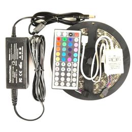 5M 5050 SMD rgb LED Strip light Flexible Waterproof 16FT multi Colour with 44 key IR REMOTE Controller With Power Adapter Full Set244T