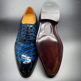 2025Dress Shoes Chue Arrival Men Male Formal Crocodile Leather Blue Colour Rubbing Fashon