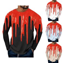 Men's T Shirts Halloween Red Melt Mark Printed Long Sleeved Shirt Is Fashionable Comfortable And Casual