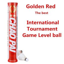 Balls 5tubeslot Golden Red Chaopai Badminton Shuttlecock Top Grade Goose Feather International Tournament Ball Level Q80025SPB 230927