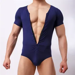 Undershirts Men Undershirt Jockstrap Shorts Sleeve Zipper Cardigan Bodysuit Bodybuilding Fitness Rompers Wresting Singlet Jumpsuit Sportwear