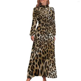 Casual Dresses Animal Skin Print Dress High Waist Leopard Pattern Graphic Bohemia Long Sleeve Simple Maxi Modern Clothes