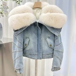 Womens Fur Faux Lady Winter Goose Down Denim Big Real Collar Women Outerwear Thick Warm Padding Coats FL5906 230927