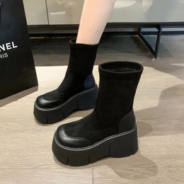 Boots Flat Heel High Woman Winter 2023 Female Shoes Clogs Platform Round Toe Boots-Women Ankle Ladies Rock Lace-Up Ba 230928