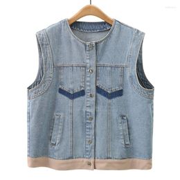 Outerwear 2023 Autumn Women Clothes Plus Size Sleeveless Jacket Casual Patchwork Vintage Denim Vest Curve Waistcoat