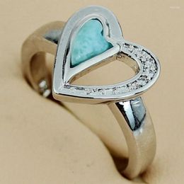 Cluster Rings SHUNXUNZE Larimar And White Cubic Zirconia Heart Love Wedding Jewelry For Men Women Rhodium Plated R3534 Size 6 7 8 9