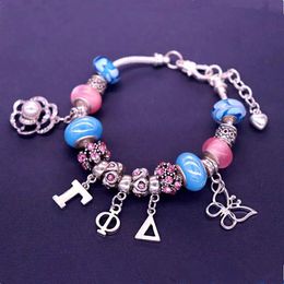 Abadon Arrival Fashion Big Beads Rose Butterfly Greek Letter Gamma Phi Delta Bracelets For Women Gifts Charm313v