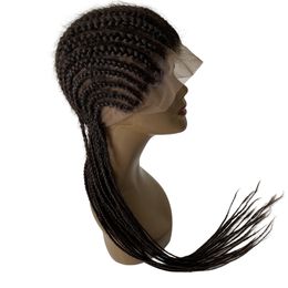 34 Inches Chinese Virgin Human Hair Mix Synthetic Hair Corn Braids Black Colour 180% Density Full Lace Wigs for Black Woman