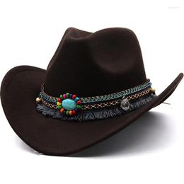 Berets Simple Warped Hat Men's Fashion Wool Jazz Female British Style Top Ethnic Wind Belt Solid Color Western Cowboy