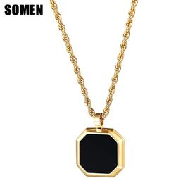 Pendant Necklaces Somen Black Onyx Pendant Necklace for Mens 14k Gold Plated Stainless Steel Necklaces Curb Chain 22inch Party Jewelry 230928
