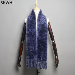 Scarves 2023 Long Style Women Winter Real Rex Rabbit Fur Scarf Natural Lady Knitted Ring 230927