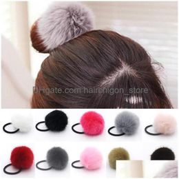 Hair Accessories Lady Girl Faux Fur Fluffy Ball Pom Scrunchies Pompon Elastic Ponytail Holder Rope Ties Bobbles 100Pcs Drop Delivery Dhewa