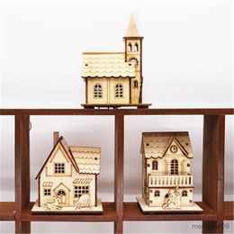 Christmas Decorations Christmas LED Light Wooden House Luminous Cabin Christmas Decorations for Home DIY Xmas Tree Ornaments New Year Kids Gifts