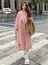 Womens Wool Blends Autumn and Winter Fashion South Korean Coat Lapel Elegant Extended Coats Jackets Women 230927