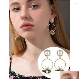 Dangle Chandelier Earrings Zhini Boho Vintage Gold Colour Big For Women Fashion Imitation Pearls Cz Round Earring Jewellery Gift Brincos Dhuzi