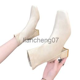 Boots 2022 Women's Boots New Winter Square Toe Solid Pu Leather Fashion Ankle Booties Ladies Block Heels Outdoor Party Women High Boot x0928