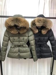 Women's Down Parkas Winter Women Thick Down Coats with Belt Natural Fur Collar Hooded Slim Fit White Duck Down Puffer Jacket ZN08 230927