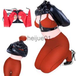 Bondage BDSM Costume Open Breast Cupless Straight Jacket Top Leather Arm Binder Restraint Fetish Body Binder Harness Women SM Sex Toys x0928