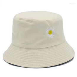 Berets Bucket Hatsfor Women Little Daisy Print Cotton Fishman Beach Caps Foldable Reversible Outdoor Summer Sun Hat Ladies Cap