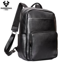 School Bags Backpack Men Genuine Leather Fashion Schoolbag For Teenager Boys Travel Bag Male Laptop messenger bag 230927