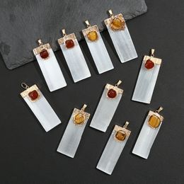 Rectangle Gypsum Plaster Raw Stone Charms Inlaid Tiger Stone Quartz Gemstone Pendants for Necklace Jewellery Making