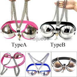 Bondage Stainless Steel Silicone Lockable Bra Chastity Belt Underwear Breast Protected Device with Chain BDSM Bondage Adult Sex Toys x0928