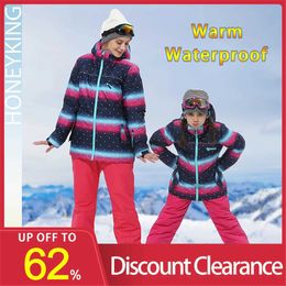 Family Matching Outfits HONEYKING Parent-child Outfit Snowsuit Ski Suit Winter Outdoor Sports Children Ski Jumpsuit Waterproof Snowboard Jacket Pant Set YQ230928