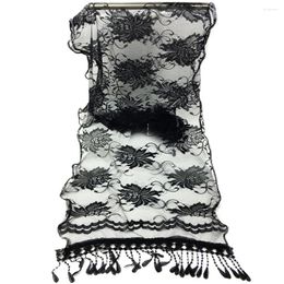 Hats Scarves Gloves Sets High Quality Fashion Women Long Wrap Scarf Tassel Shawl Flower Black Lace Vintage Elegant Retro